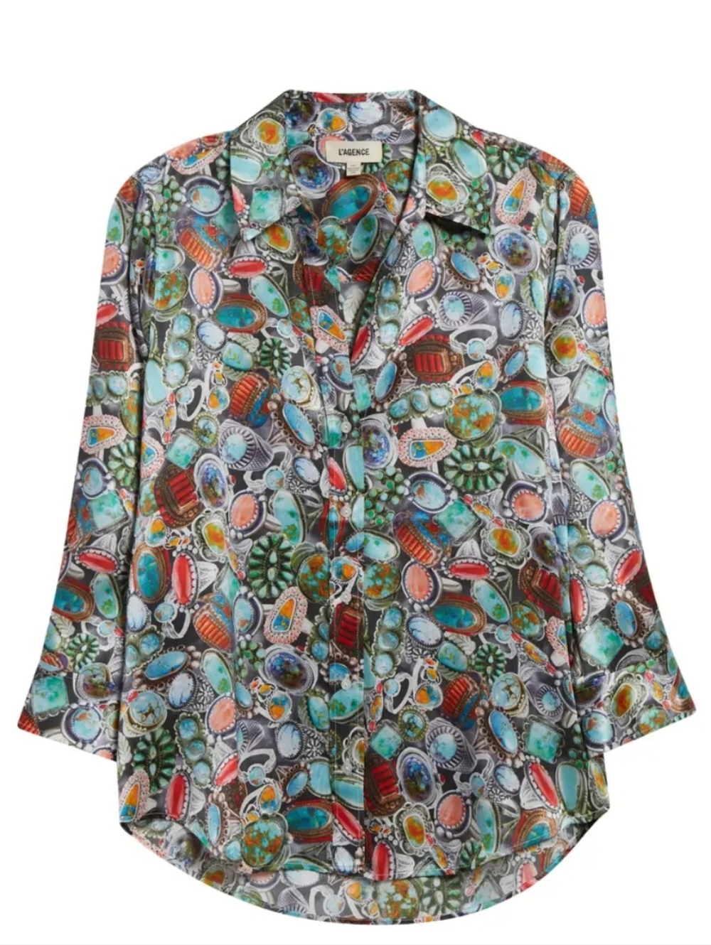 New 🆕 L'AGENCE Dani Mixed Ring Print Silk Blouse, Size XS - Picture 3 of 13